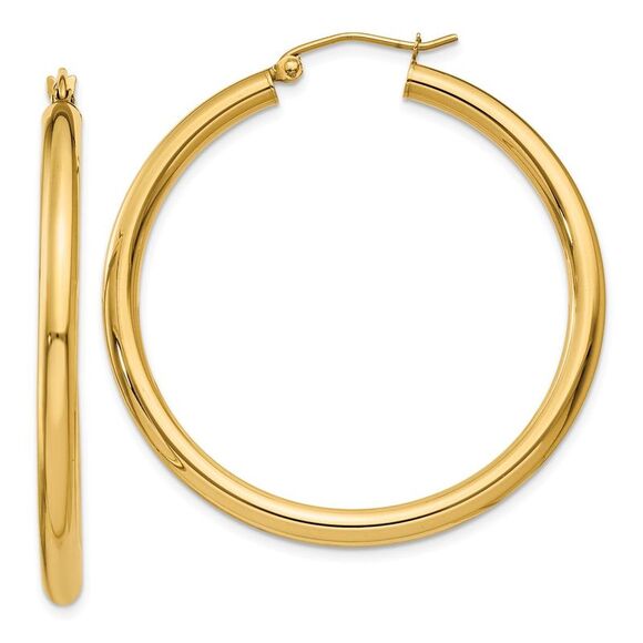 3mm, 14k Yellow Gold Classic Round Hoop Earrings, 40mm (1 1/2 Inch) - Picture 1 of 5